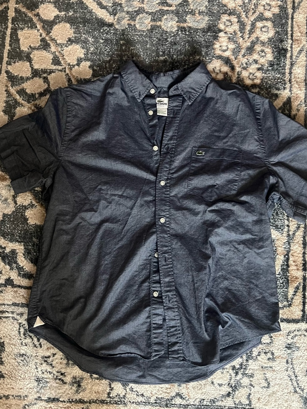 Lacoste Men's Dark Navy Short-Sleeve Button-Down Shirt
